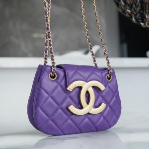 HOBO BAG 21 WITH LARGE LOGO IN PURPLE LAMBSKIN GOLD HARDWARE