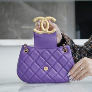 HOBO BAG 21 WITH LARGE LOGO IN PURPLE LAMBSKIN GOLD HARDWARE