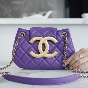 HOBO BAG 21 WITH LARGE LOGO IN PURPLE LAMBSKIN GOLD HARDWARE