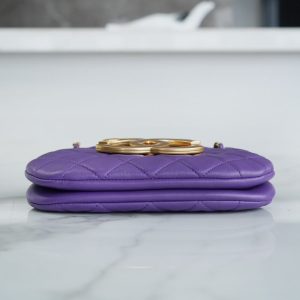 HOBO BAG 21 WITH LARGE LOGO IN PURPLE LAMBSKIN GOLD HARDWARE