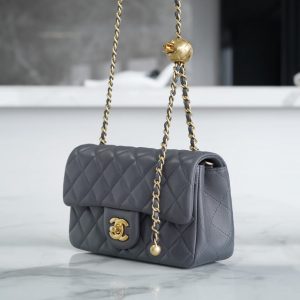 CLASSIC FLAP BAG MINI RECTANGE 20 ROCK GRAY LAMBSKIN GOLD HARDWARE