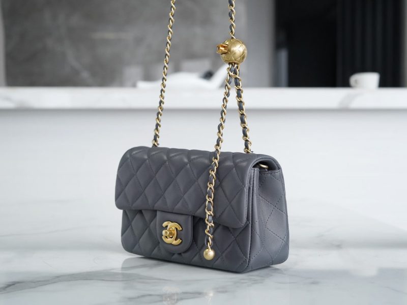 CLASSIC FLAP BAG MINI RECTANGE 20 ROCK GRAY LAMBSKIN GOLD HARDWARE
