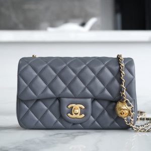 CLASSIC FLAP BAG MINI RECTANGE 20 ROCK GRAY LAMBSKIN GOLD HARDWARE