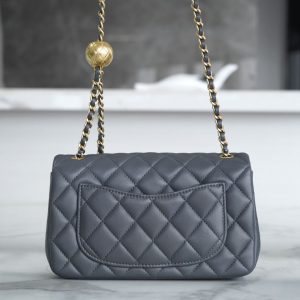 CLASSIC FLAP BAG MINI RECTANGE 20 ROCK GRAY LAMBSKIN GOLD HARDWARE