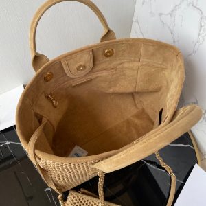 CC 25 Deauville Tote Bag 34cm Beige Crochet Suede