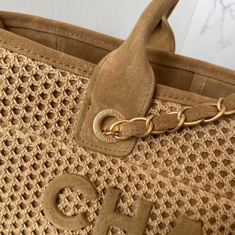 CC 25 Deauville Tote Bag 34cm Beige Crochet Suede