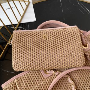 CC 25 Deauville Tote Bag 34cm Beige Pink Crochet Suede