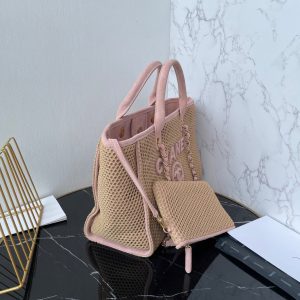 CC 25 Deauville Tote Bag 34cm Beige Pink Crochet Suede