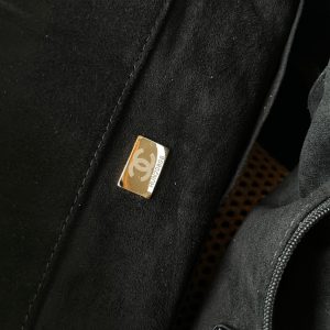 CC 25 Deauville Tote Bag 34cm Beige Black Crochet Suede