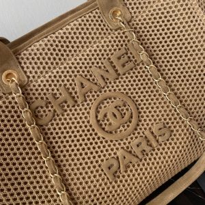 CC 25 Deauville Tote Bag 38cm Beige Crochet Suede