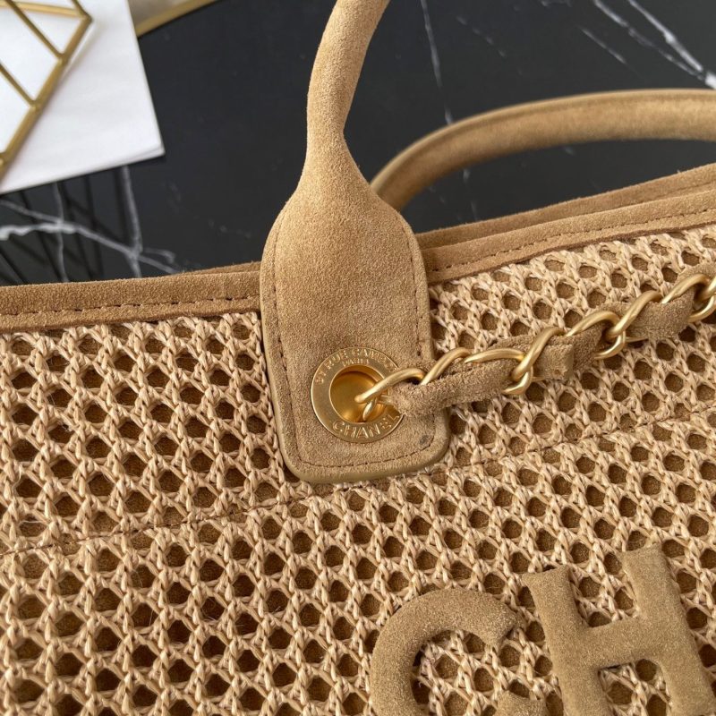CC 25 Deauville Tote Bag 38cm Beige Crochet Suede