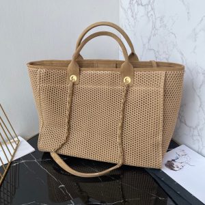 CC 25 Deauville Tote Bag 38cm Beige Crochet Suede