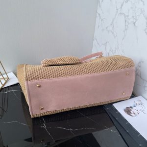 CC 25 Deauville Tote Bag 38cm Beige Pink Crochet Suede