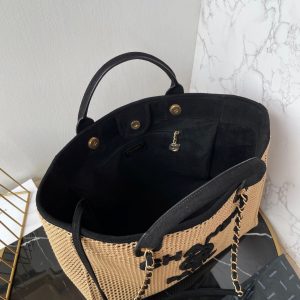 CC 25 Deauville Tote Bag 38cm Beige Black Crochet Suede