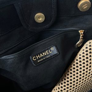 CC 25 Deauville Tote Bag 38cm Beige Black Crochet Suede