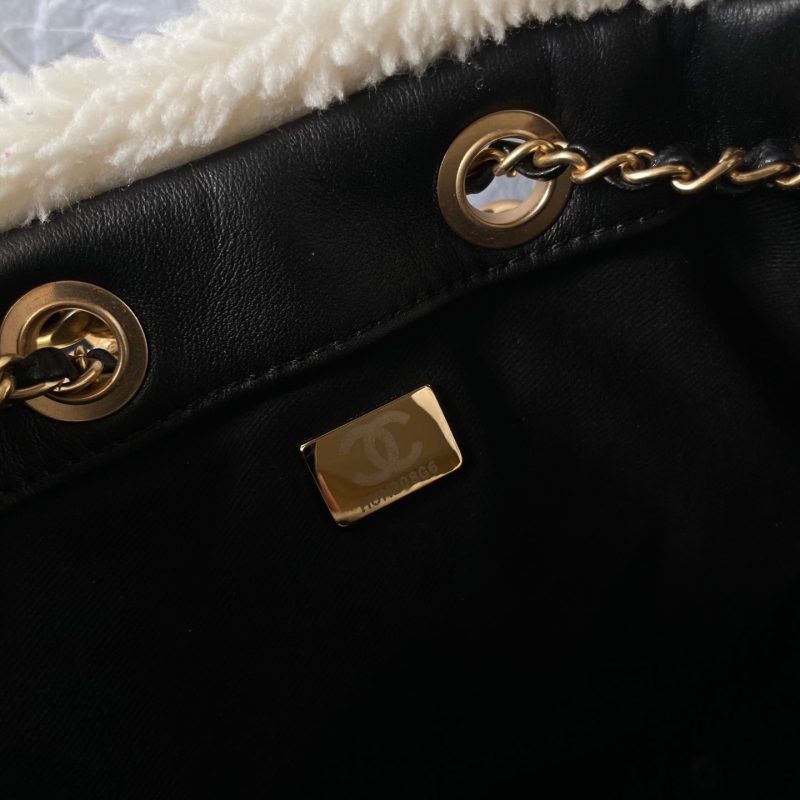 CC 25C Hobo Bag 30cm Black White Lambskin Gold Hardware