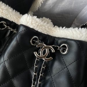 CC 25C Hobo Bag 30cm Black White Lambskin Silver Hardware