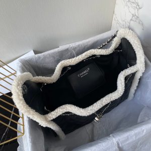 CC 25C Hobo Bag 30cm Black White Lambskin Silver Hardware