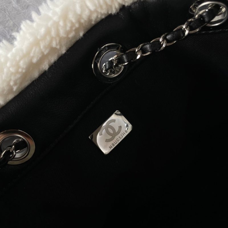 CC 25C Hobo Bag 30cm Black White Lambskin Silver Hardware