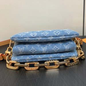 coussin bb 21 blue denim gold hardware