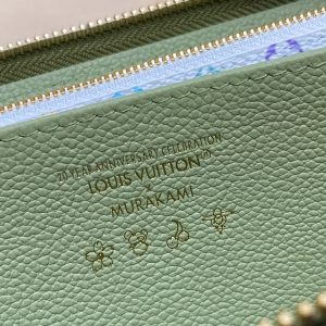 LV × TM Zipper Wallet Green Gold Leather 329877