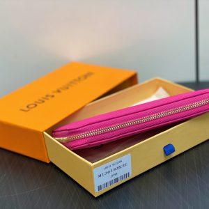 LV × TM Zipper Wallet Pink Gold Leather 329895