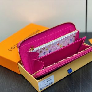 LV × TM Zipper Wallet Pink Gold Leather 329895