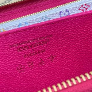 LV × TM Zipper Wallet Pink Gold Leather 329895