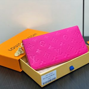 LV × TM Zipper Wallet Pink Gold Leather 329895