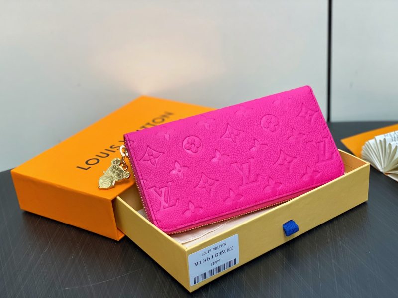 LV × TM Zipper Wallet Pink Gold Leather 329895