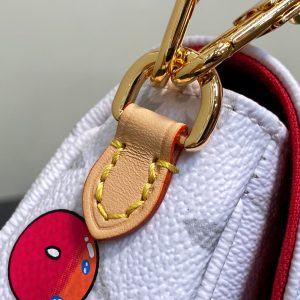 Ivy LV x TM Bag 23.5cm White Red Canvas Cowhide 335272