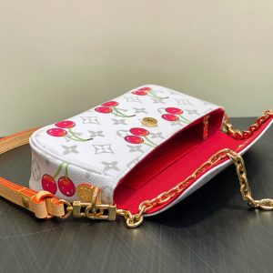 Ivy LV x TM Bag 23.5cm White Red Canvas Cowhide 335272