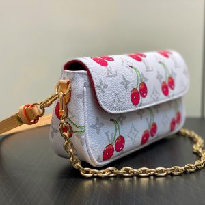 Ivy LV x TM Bag 23.5cm White Red Canvas Cowhide 335272