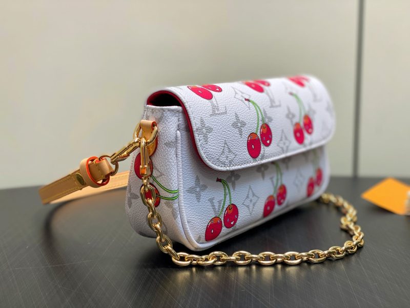 Ivy LV x TM Bag 23.5cm White Red Canvas Cowhide 335272