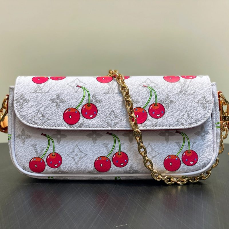Ivy LV x TM Bag 23.5cm White Red Canvas Cowhide 335272