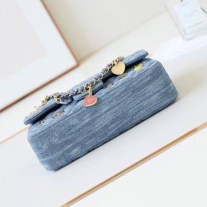 CC 24K Flap Bag 20cm Multi Charm Blue Denim Gold Hardware