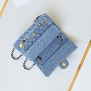 CC 24K Flap Bag 20cm Multi Charm Blue Denim Gold Hardware