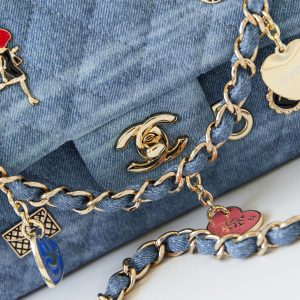 CC 24K Flap Bag 20cm Multi Charm Blue Denim Gold Hardware