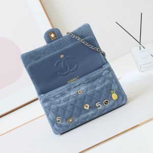 CC 24K Flap Bag 20cm Multi Charm Blue Denim Gold Hardware