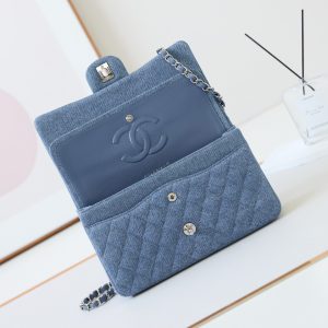 CC 24K Flap Bag 25cm Blue Denim Silver Hardware