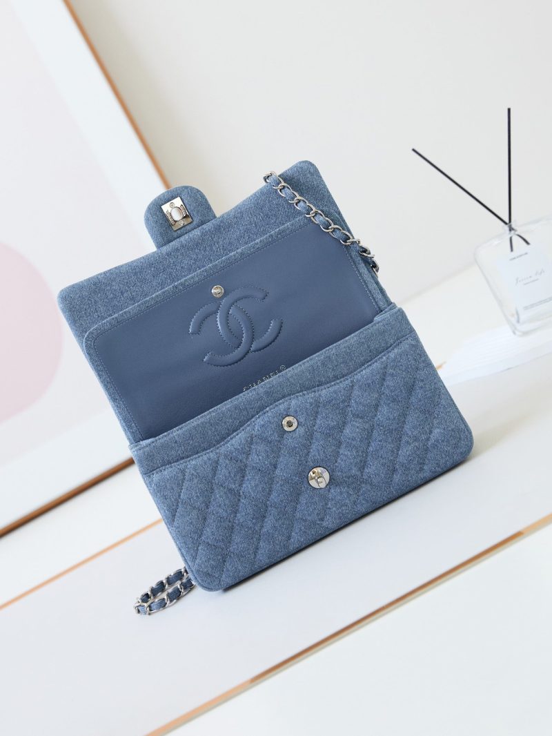 CC 24K Flap Bag 25cm Blue Denim Silver Hardware