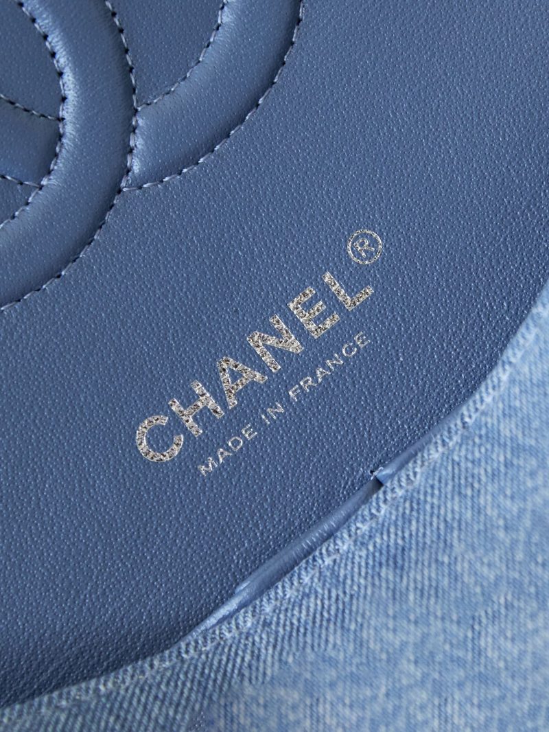 CC 24K Flap Bag 25cm Blue Denim Silver Hardware