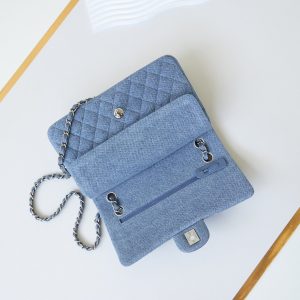 CC 24K Flap Bag 25cm Blue Denim Silver Hardware