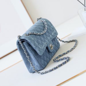CC 24K Flap Bag 25cm Blue Denim Silver Hardware