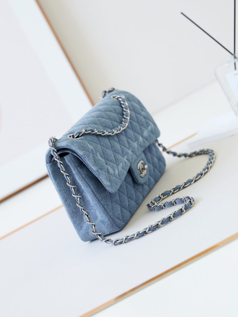 CC 24K Flap Bag 25cm Blue Denim Silver Hardware