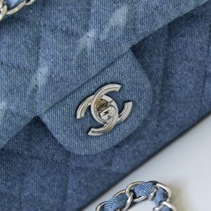 CC 24K Flap Bag 25cm Blue Denim Silver Hardware