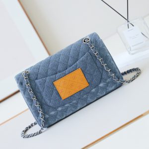 CC 24K Flap Bag 25cm Blue Denim Silver Hardware