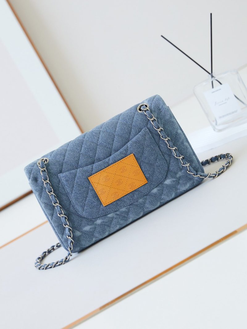 CC 24K Flap Bag 25cm Blue Denim Silver Hardware