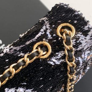 CC 24S Flap Bag Mini 21cm Black White Sequin Gold Hardware 238439