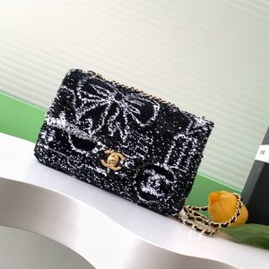 CC 24S Flap Bag Mini 21cm Black White Sequin Gold Hardware 238439